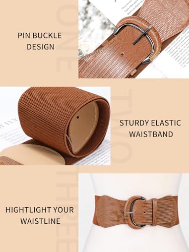 Image of WHIPPY 3 Pack 4 Pack Women Wide Elastic Waist Belt Vintage Stretchy Belt Waistband for Ladies Dresses