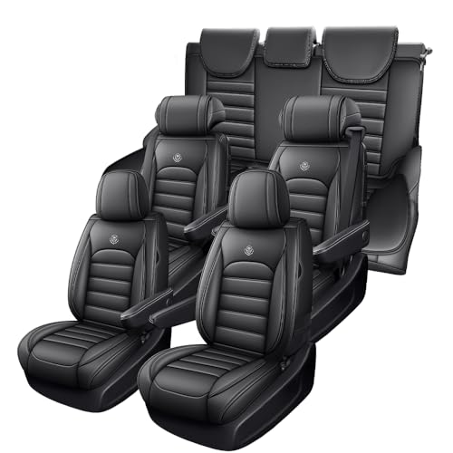 JOJ for GMC Yukon Seat Covers Full Set for 7 Seats, Black Leather Car Seat Protectors for Yukon XL/Yukon 2013-2026, Custom Fit with Airbag Compatibility & Armrest Covers