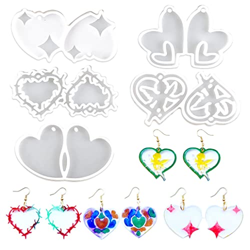 Kyeeadiy 5Pcs Resin Earring Mold, Resin Jewelry Molds Making Kit With 10 Pair Metal Earring Hooks Variety Shape Resin Mould Silicone Earring Molds For Epoxy Resin, Pendant Earrings Necklace Keychains #TOP6