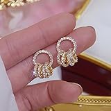 CXWK Koreanische Super Glänzende Schnalle Kreis Ohrringe für Frauen 14k Echtgold Eleganter Zirkonia Ohrstecker Geburtstagsgeschenk