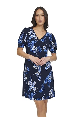 Image of Tommy Hilfiger Women's Short Puff Sleeve V-Neck Shift Mini Dress