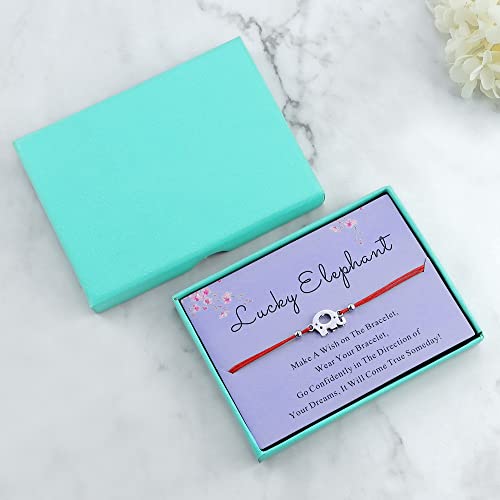 Bowisheet Good Luck Elephant Bracelet Handmade Red Cord Adjustable Bracelet With Message Card Gift For Women #TOP4