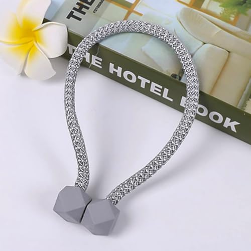 Image of TIED RIBBONS Set of 2 Magnetic Handmade Decorative Curtain Tiebacks Thicker (Grey, 18 Inch) - Twist Rope & Strong Tieback Window Holdbacks Holders for Window Sheer Drapes Indoor Outdoor