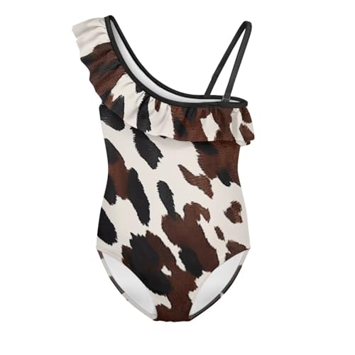 Girls One Piece Swimsuits Ruffle One Shoulder Toddler Bathing Suit Quick Dry Swimwear with Adjustable Strap 3-14Y