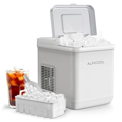 Image of Alpicool Bullet Ice Maker Countertop, Portable Ice Machine 9 Cubes in 8 Mins, 24 lbs Per Day, Ice Maker Support 12/24V DC 110~240V AC with Basket & Scoop for Car Party Office Camping RV Truck Kitchen