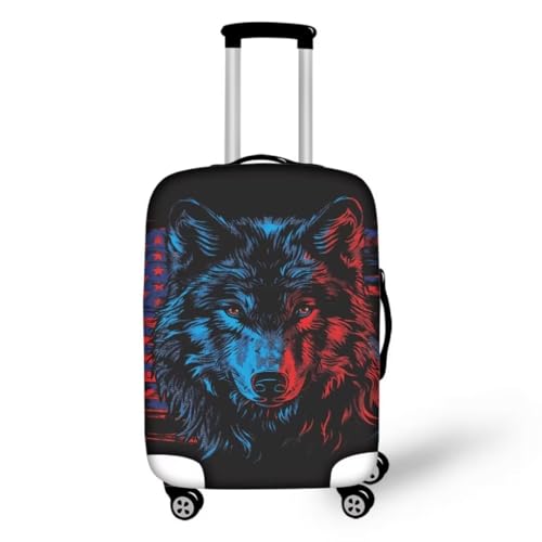 Image of Mumeson Luggage Baggage Protect Cover, Wolf American Flag Suitcase Protection Cover Anti-Scratch Anti-Dirty 18-21 Inch Zip Closure