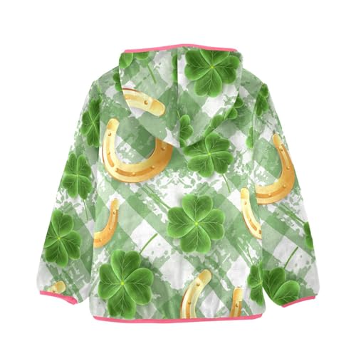 OTVEE Saint Patricks Clover Plaid Kids Hoodie Jacket Fall Spring Full Zip Warm Outwear Coat2