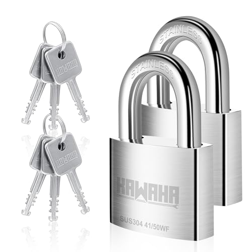 KAWAHA 41/50-2PS 2 inch (50mm) High Security Stainless Steel Padlock with Stainless Steel Key for Both Indoor and Outdoor use (Heavy Duty, Anti-Rust) (50mm, Keyed Alike - 2 Pack)