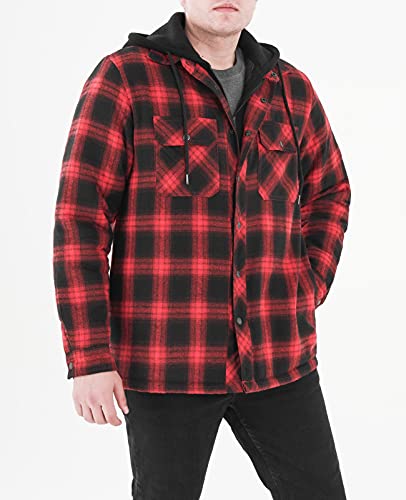 Image of ZENTHACE Men's Quilted Lined Hooded Plaid Jacket,Zipper & Snap Closure