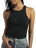 Colorfulkoala Women's Tank Tops Body Contour Sleeveless Crop Double Lined Yoga Shirts(S, Black)