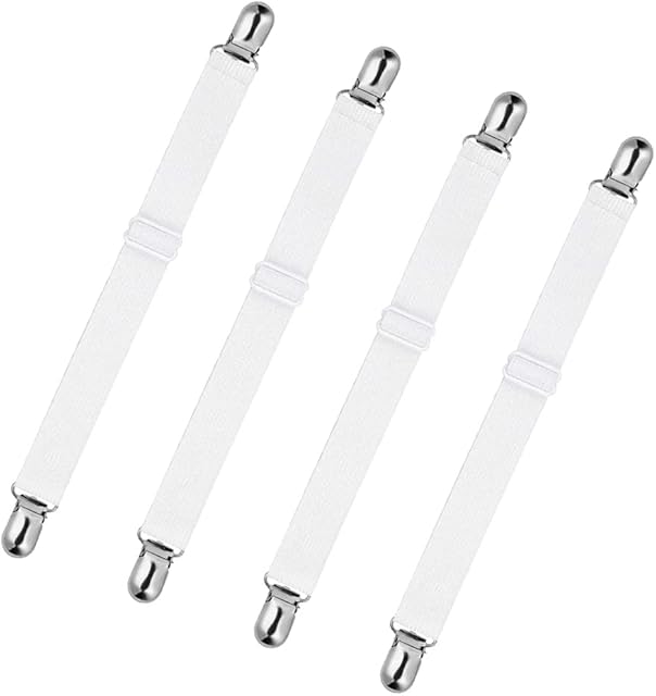 STRAP STOP Rust Proof Nickel Plated Bed Sheet Grippers (Set of 4)  Advance Clenching System to Keep the Bedsheet in Place  Extendable Upto 38 cm & Multifunctional for Couch, Crib, Ironing Board etc