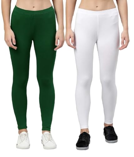 Image of ZAYANQA Combo of 2 Slim Fit Women /Girls Solid Stretchable Cotton Ankle Length Leggings with Ultrasoft Wide Elastic Waistband |Comfortable |Fashionwear|