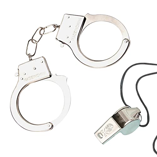 DKDDSSS 2 Pcs Esposas de Metal de Juguete Incluyen Llaves y botón de Seguridad para Halloween, Carnaval, Fiestas Temáticas, Policía, Disfraces de Sheriff Cover