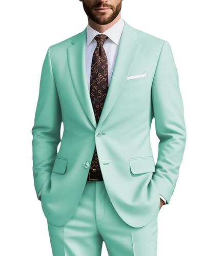 Mens Suits Slim Fit 2 Piece, Solid Blazer Pants Business Suit Set Prom Tuxedo Wedding Suit Jacket Pants Set