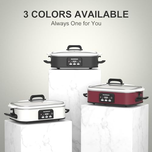 4 Quart Casserole Programmable Slow Cooker with Ceramic Baking Dish - Perfect Kitchen Small Appliance for Family Dinners, Oven Safe and Durable Bakeware for Lasagna, Roasts (White)