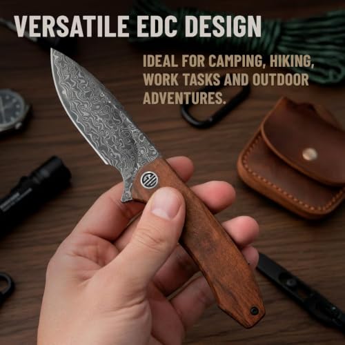 Image of GOOD WORKER Pocket Knife - Smooth Ball Bearing Pivot - Guibourtia Wood Handle - Elegant Gift-Ready EDC Knife with Deep Carry Clip, Legal in All States - Gifts for Men, Women - 6700 D