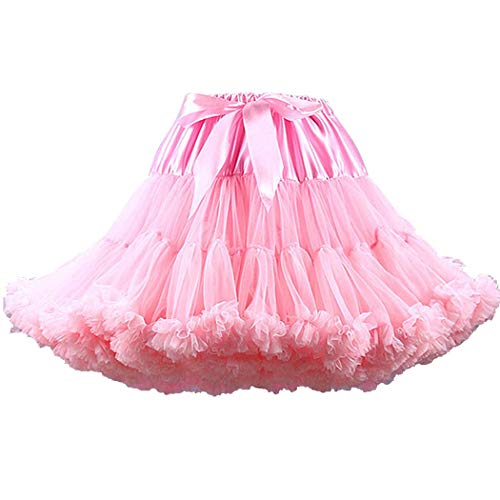PhilaeEC Damen Petticoat Tüllrock Kurz Tutu Ballett Ballkleid Unterrock Underskirt Crinoline, Länge 40cm, Taille 55-95cm(Rosa)