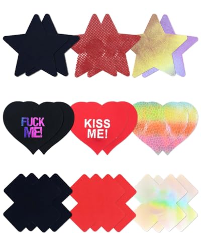 Image of CICKEE Pasties Sexy Nipple Covers 9 Pack Fun Pasty Pack for Rave Party Goth Lingerie Heart X Breast Petals with Words