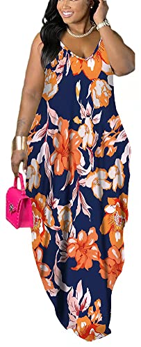 Image of BFFBABY Women's Casual Maxi Dress Sleeveless Tie Dye Spaghetti Strap Summer Plus Size Swing Sundress with Pockets