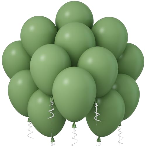 Image of Jobkoo Sage Green Balloons, 30 Pcs 12 Inch Eucalyptus Olive Vintage Green Helium Latex Balloons for Birthday Boho Baby Shower Wedding Party Decorations