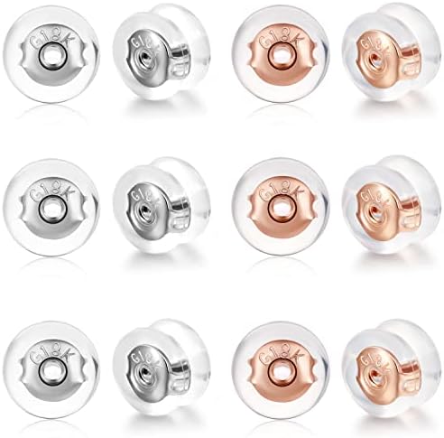 Moconar 18K Gold Locking Secure Earring Backs for Studs, Silicone Earring Backs Replacements for Studs/Droopy Ears, No-Irritate Hypoallergenice Earring Backs for Adults&Kids (White+Rosegold)