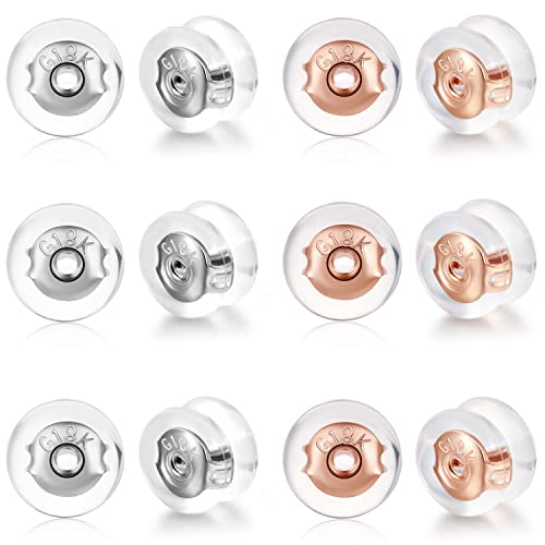 Moconar 18K Gold Locking Secure Earring Backs For Studs, Silicone Earring Backs Replacements For Studs/Droopy Ears, No-Irritate Hypoallergenice Earring Backs For Adults&Kids (White+Rosegold) #TOP3