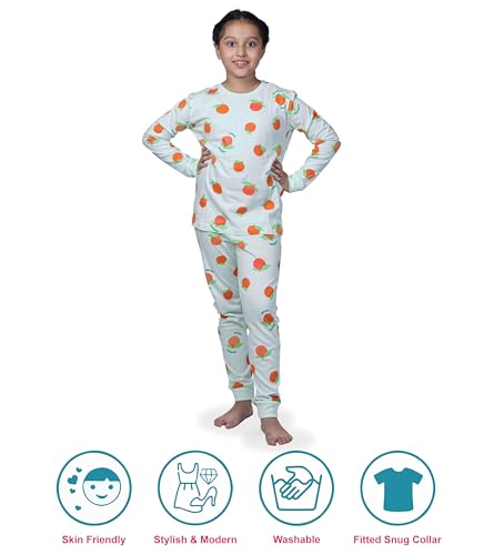 Image of Hestia | H.NSG.N.1 | Kids Girls Nightwear | Sleepwear | Cotton |Trouser Full Sleeves Tshirt | Elastic Waist |Night Dress with Pyjama Tshirts for Girls|All Over Horse Printed |Blue Color 4-6Yrs |Set 1
