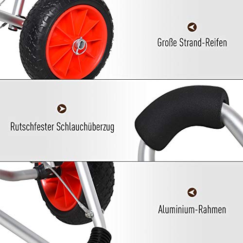 HOMCOM Kajakwagen Alu Bootswagen Faltbare transportwagen Kunstleder-Reifen Silber 75 kg 75 x 43 x 46 cm