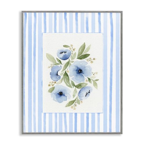 'Flowers With Stripe Border'| Framed Giclee Art
