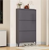 Zapatero flotante de metal montado en la pared ultrafino con cajón abatible para almacenamiento de zapatos independiente para entrada y pasillo estrecho (negro, 710 x 122 x 114 m)