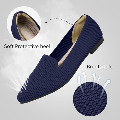 Image of TINGRISE Women's Flats Shoes Pointed Toe Knit Washable Ballet Comfortable Dressy Work Flat