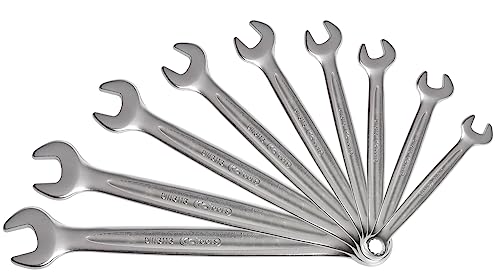 KS TOOLS - 922.0043 - Jeu de 9 clés mixtes métriques - Clé plate à cliquet en boite - Composé de 9 pièces de 8 à 19 mm - Angle de fourche et œil incliné à 15°