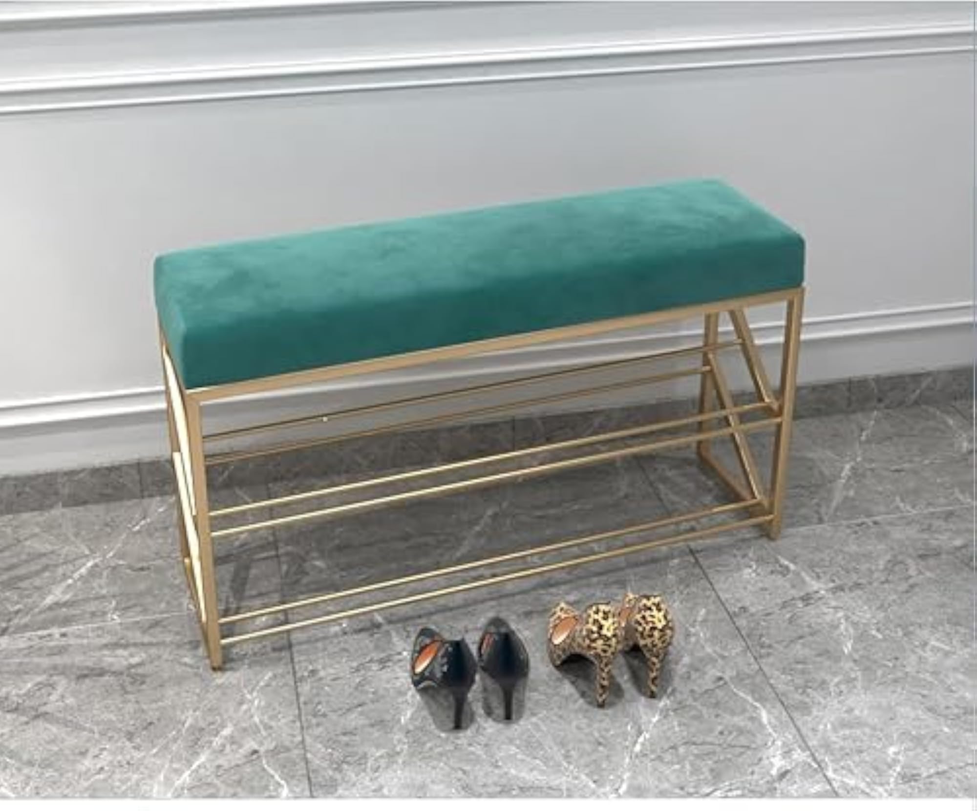 2 Tier Entryway Shoe Storage Rack with Padded Cushion Seat