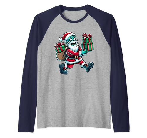 Cute Comic Zombie Santa Claus Raglan Baseball Tee