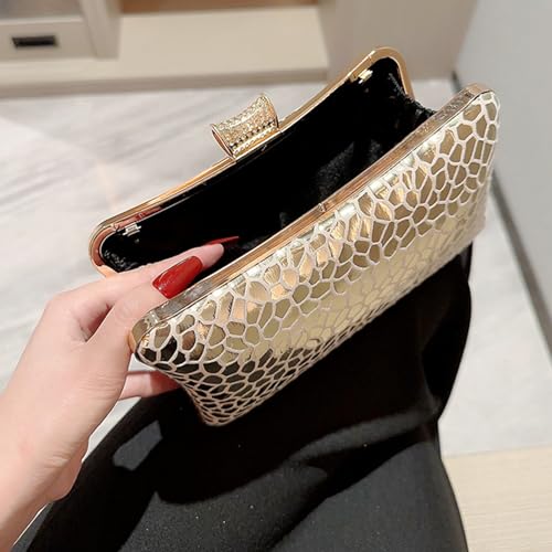 Sac de soirée pour femme élégant avec bandoulière amovible en métal doré - 5