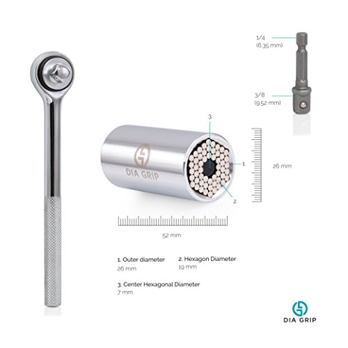 DIA-GRIP Universal Socket 3pcs Tool set (7-19mm) |Bushing Ratchet wrench set | Tools for men set | Wrench Power Drill Adapter Set | Super Socket Professional Repair Tool | Handyman special gift…