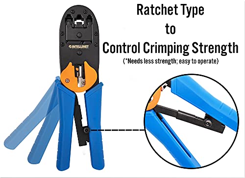 Intellinet Rj45 Crimp Tool – All-In-One Modular Pass Through Crimper With Wire Cutter & Stripper Functions – Crimps Rj45, Rj22, Rj12, Rj11, Rj10, Rj9 Connector Plugs – Lifetime Mfg Warranty - 211048 #TOP4