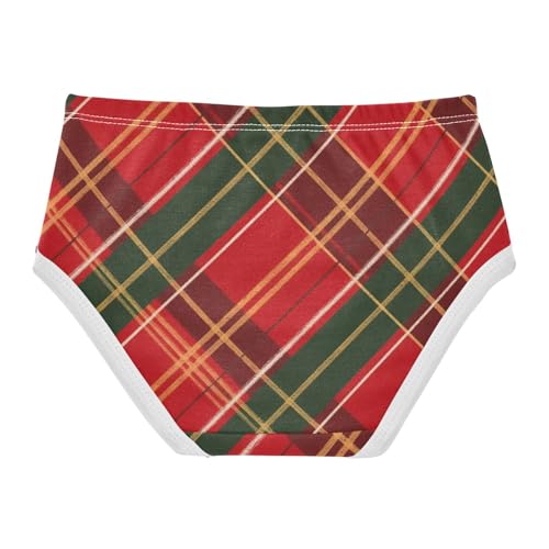 Girls' Briefs Organic Underpants for Girls Bold Red Green Plaid2