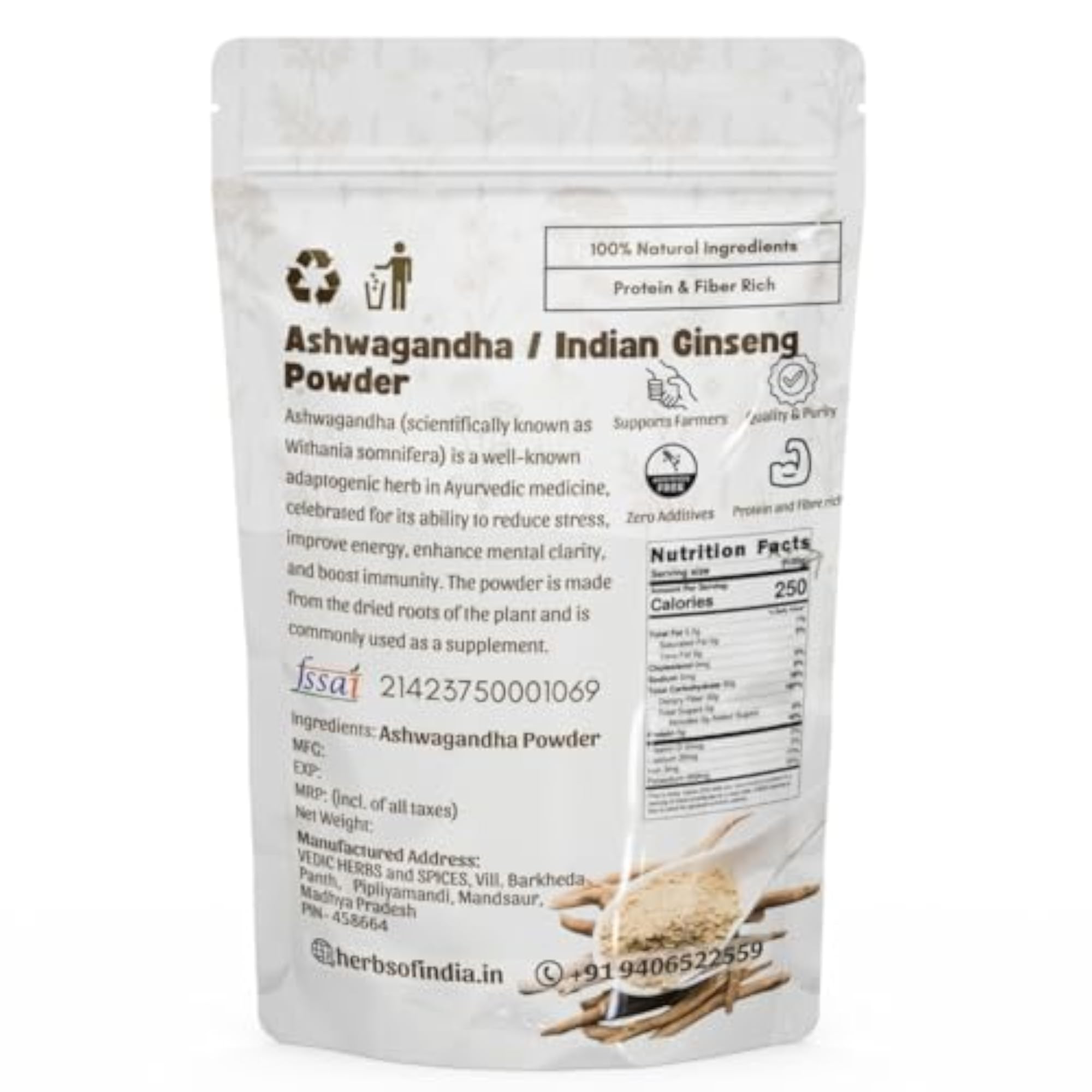 Aromatica Ashwagandha Powder Ayurvedic Herbal Supplement