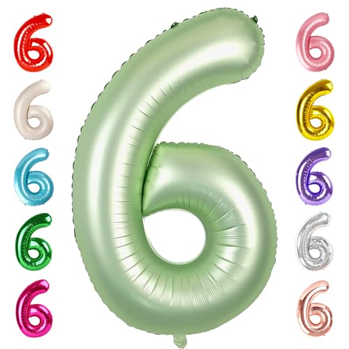 Image of 6 Balloon Numbers Birthday Decorations, 40In Sage-Green Balloons for Party | Eye-catching Appearance, Perfect Decorative Centerpieces, Convenient Self-sealing Structure, Widely for Various Occasions