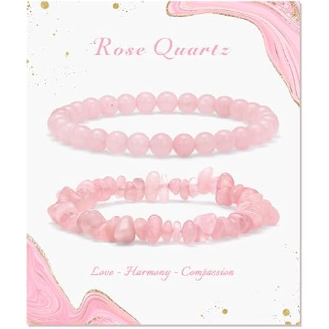 Risyfjew 6mm Rose Quartz Bead Bracelet Chip Bracelet Set for Women Healing Crystal Bracelets for Self-Love Jewelry Gifts Cover