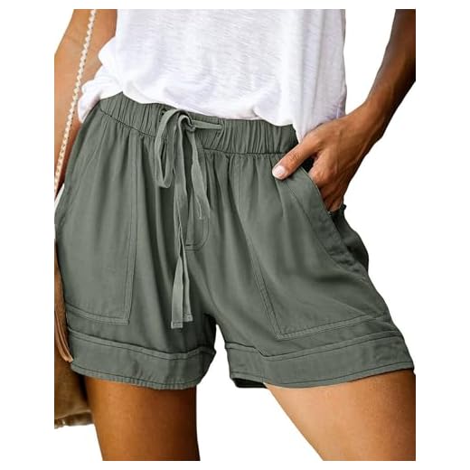 BTFBM Women Casual Shorts Plain Solid Color Elastic Waist Drawstring Summer Beach Lightweight Soft Short Lounge Pants (Green, Small)