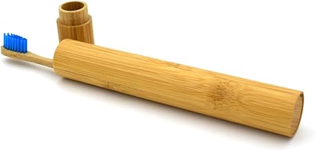 Biodegradable Toothbrush with Soft Bristles for Gentle Gum Protection Wooden Handle in Ergonomic Design Includes Storage Tube Blue Color for Travel and Daily Use