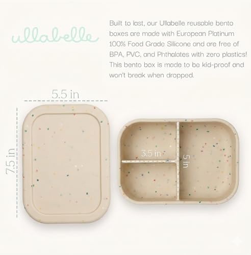 Image of Ullabelle Kids Bento Box - 3 Compartments, Leakproof Lunch Box, BPA-Free Snack Container, Divided Lunch Box for Toddlers & Kids, Dishwasher Safe, Easy to Clean (Beige)