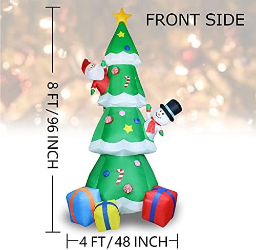 8Ft Christmas Inflatable Decoration Green Christmas Tree with Build in LED, Blow up Inflatable Tree with Multicolor Gift Boxes and Star for Christmas Party Indoor, Outdoor, Yard, Garden, Lawn Décor