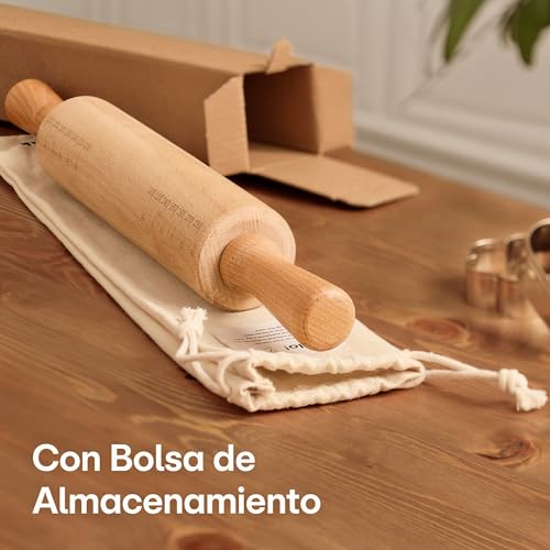 Miniatura 7 de Praknu Rodillo De Amasar - En Madera De Haya Fsc - Rodillo De Repostería Con Medidas Marcadas - Mango Ergonómico - Antiadherente