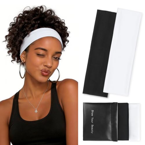 PROPOG Fascia Capelli Donna,Fasce Per Capelli Sport Antiscivolo Estensibile Traspirante, Headband Unisex, Nero, Per Sport, Yoga, Pulizia Del Viso, Fitness, 2PCS (bianco)