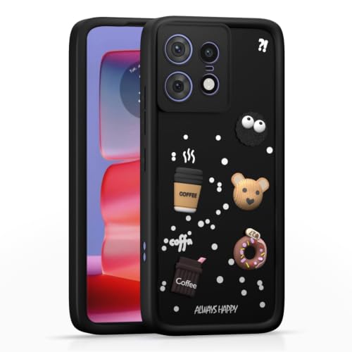 Image of Bintage Cute Fun Taddy Cartoon 3D Ball Bear Milk Donut Coffee Cup Silicon Case Full Body & Camera Protection Back Cover Compatible for Motorola Moto Edge 50 Pro 5G - Black