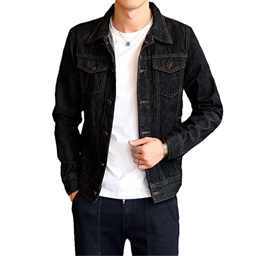 Veste en denim slim mode homme veste blouson jean rétro noir XXL