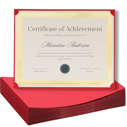 Single Sided Certificate Holders for Letter Size, 8.5 x 11 Bulk Award Certificate Cover for Graduation,Diploma, Documents, Marriage,Employee Appreciation, School,Office, Business (Red, 50CT)